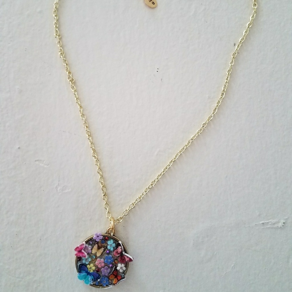 Butterfly and flowers with swarovsky  pendant